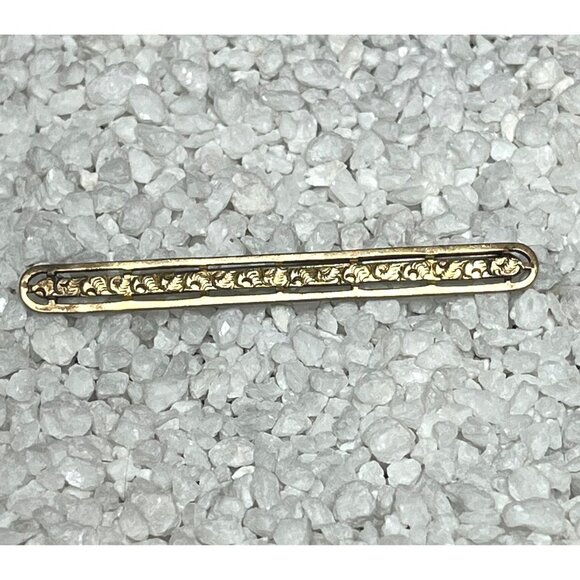 Antique Victorian Gold-Tone Bar Baguette Pin Brooch Intricate Floral Design - Picture 1 of 7